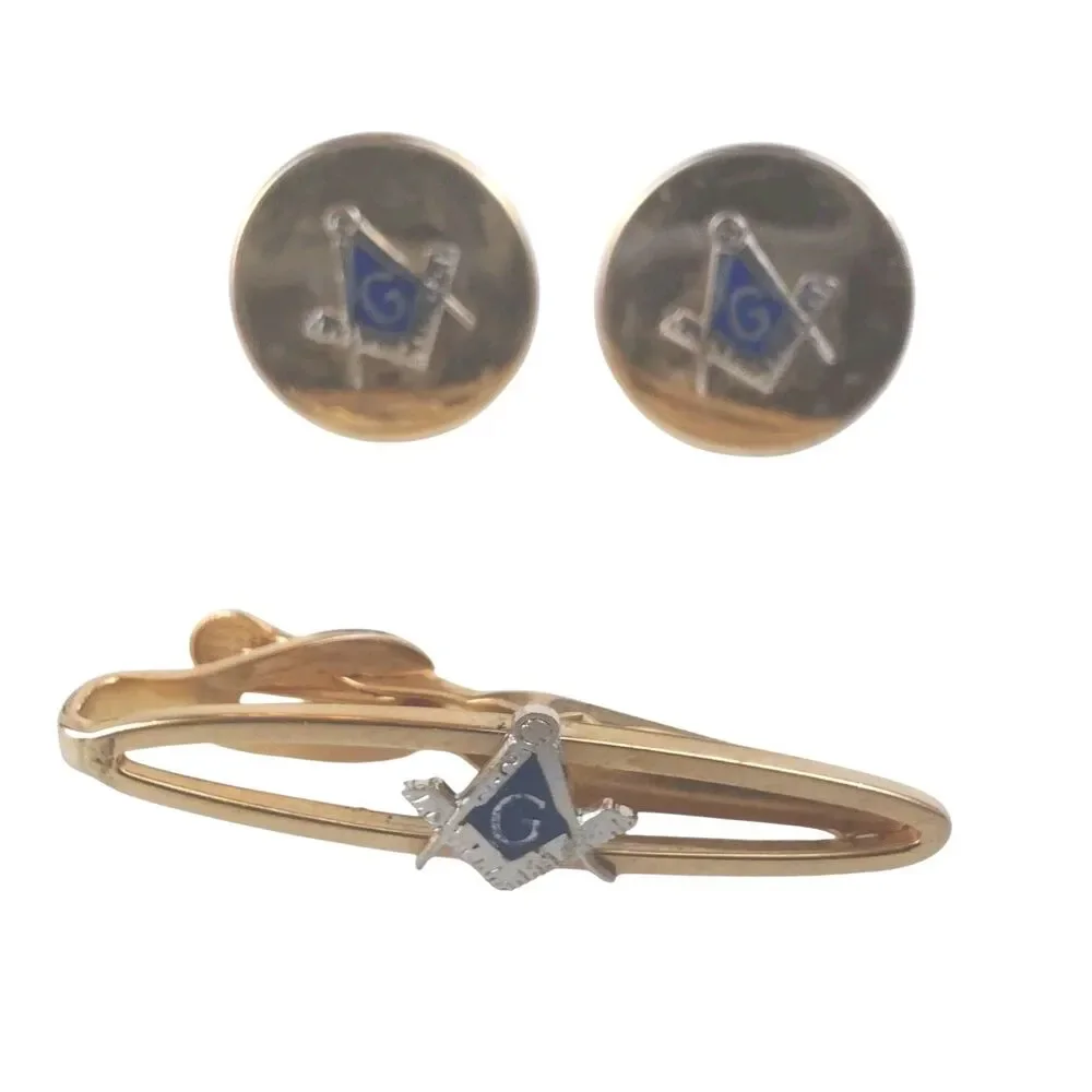 VTG SWANK Masonic Set of Tie Clasp and Cuff Links